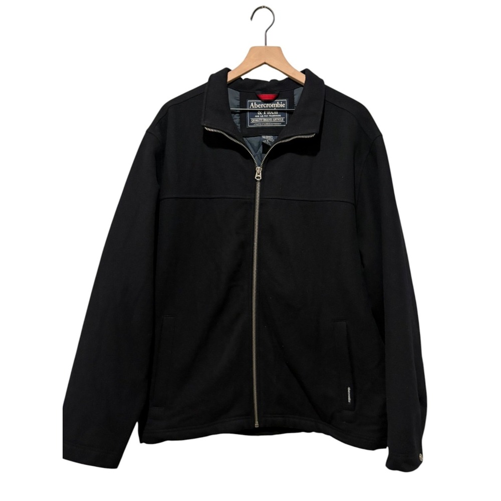 Abercrombie & Fitch Mens Wool Blend Chore Coat XL Black Jacket Barn Full Zip Vtg